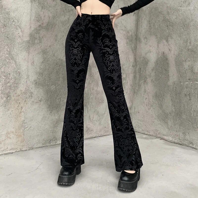 Women's Pants Summer Dark Bell-bottom Fashion Style Suede Embossed Design Casual Trousers For Women Z260314
