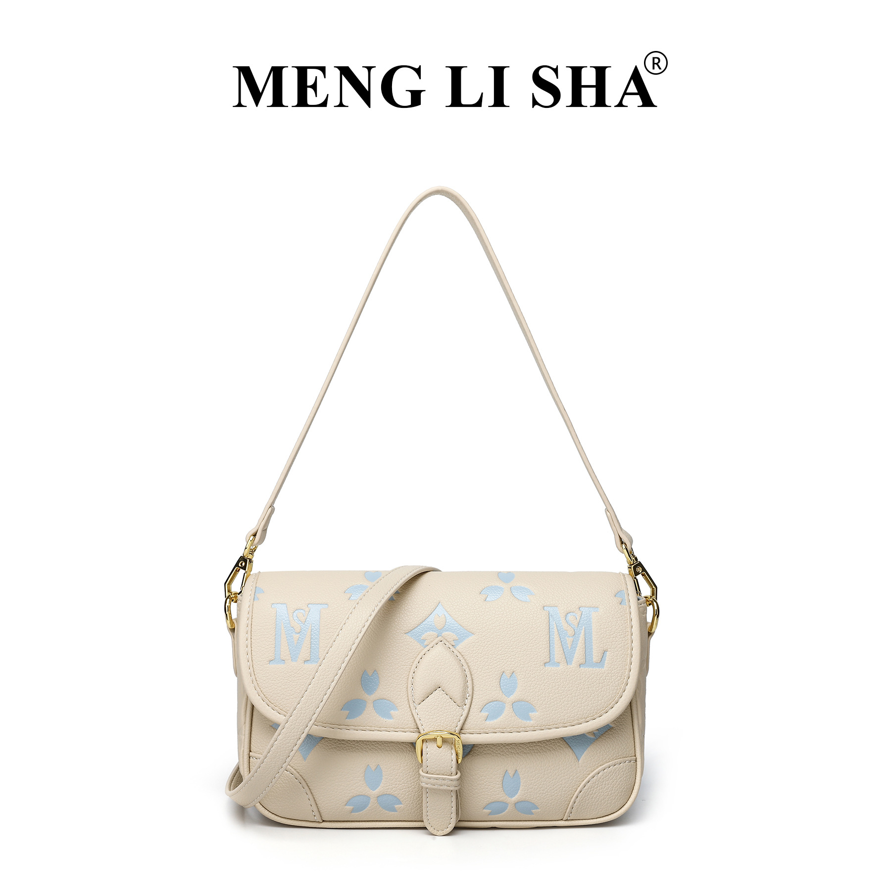 Old flower one shoulder cross body small square high sense fashion messenger hand carry baguette horn bag female