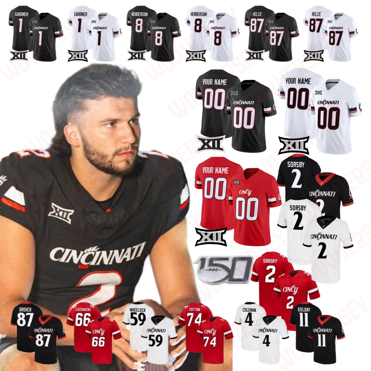 2025 Cincy Brendan Sorsby Football Jersey Jeff Caldwell Caleb Goodie Cyrus Allen Joe Cotton Evan Tengesdahl Gavin Gerhardt Taran Tyo Deondre Buford Joe Royer Pryor