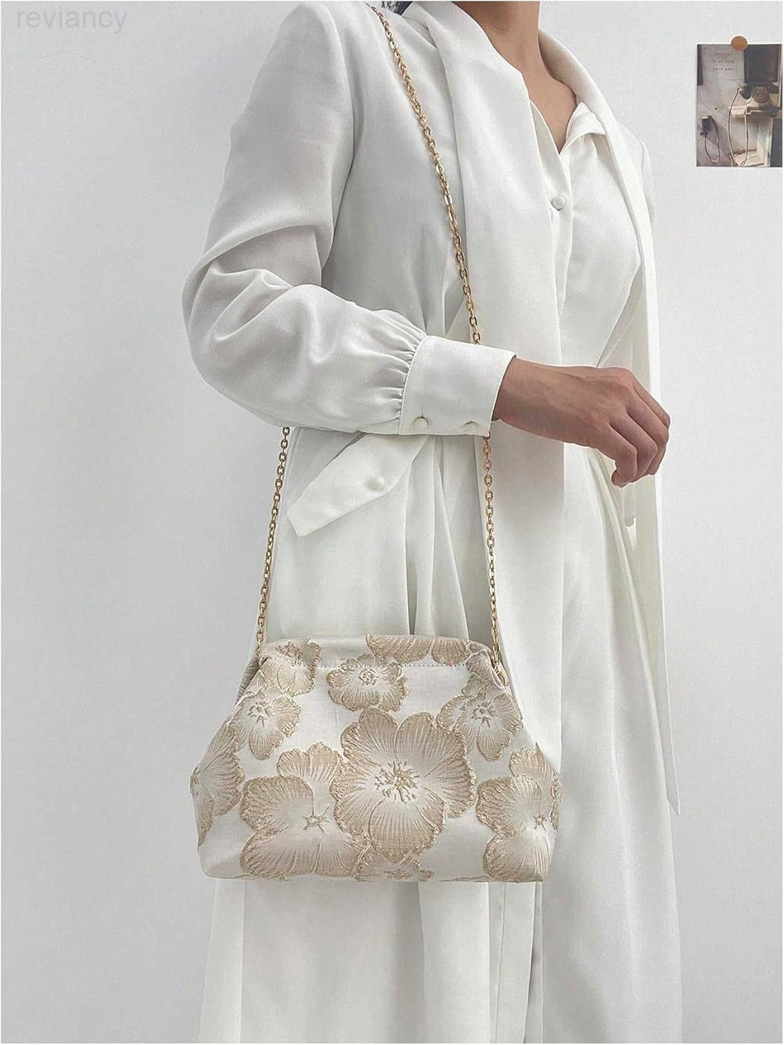 Womens Flower Embroidery Clutch Purse Kiss Lock Shoulder Bags Evening HandbagW250908