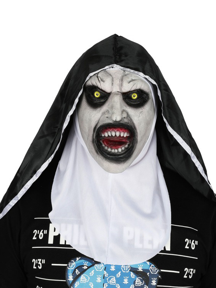 Halloween Summoning 2 Nun Mask Horror Nun Mask Cosplay Scary Bloody Demon Ghost Face Latex Masks with Headscarf Party Costume Props Deluxe Scary femal