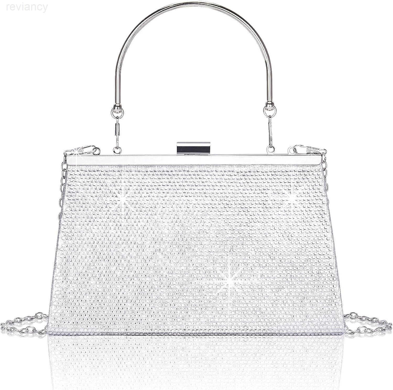 Womens Evening Handbags Sparkly TopHandle Rhinestone Purse wChain Fashion Diamond Silver Clutch Cross Body Bag for Prom Party Wedding Cocktail Date Fo