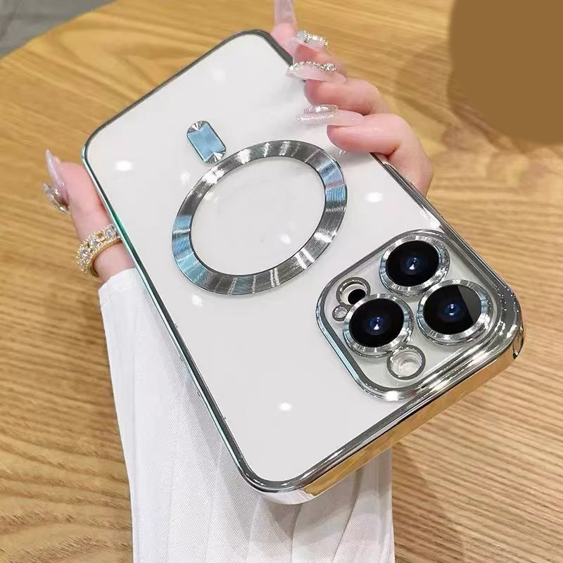 Magnetic Wireless Charging Plating Cases For Iphone 17 Air 16E 16 Plus 15 14 Pro Max 13 12 11 Luxury Chromed Camera Lens Protectors Soft TPU Clear Mag