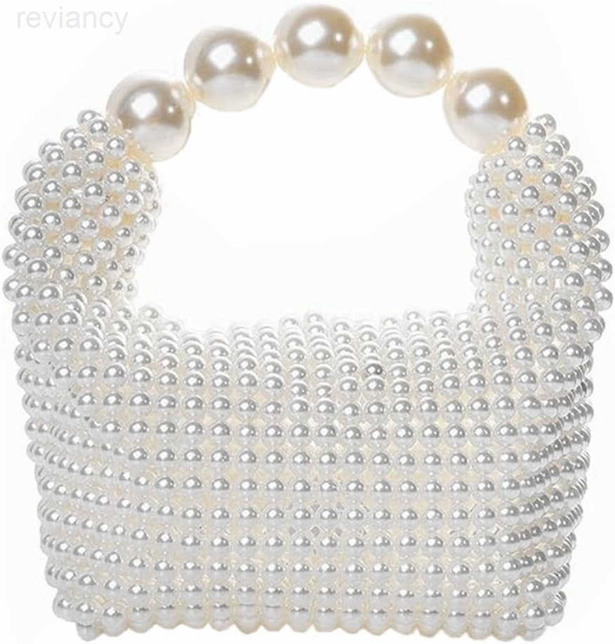 Women Handmade Pearl Beaded Clutch Bucket Evening Handbag Acrylic Pearl Purse for Party WeddingW250908