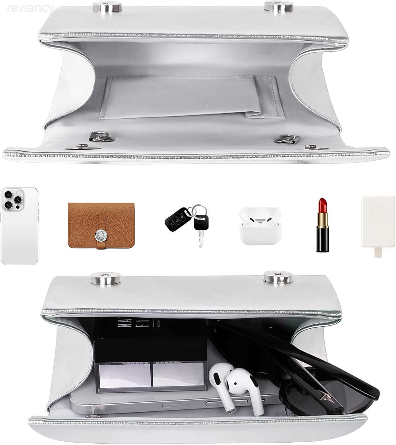 Clutch Purses for Women Elegant Metallic Silver Evening Handbags with 2 Chain Straps Fashion Vegan Leather Ladies Party Bags for Prom Wedding Cocktail