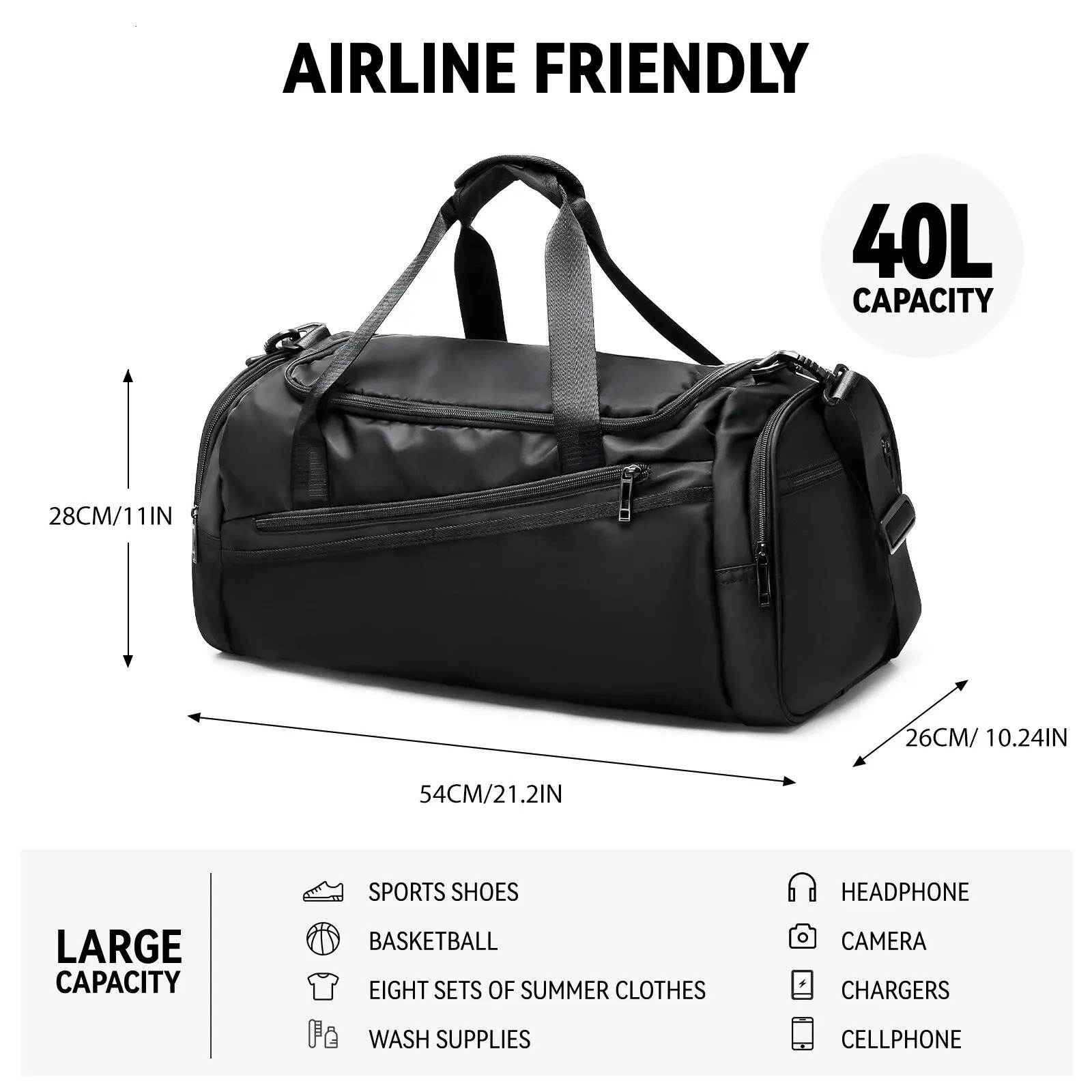 Likros Sports Gym Bag Travel Duffel with Shoes Compartment for Men Women 40L Lightweight Foldable Workout 250908