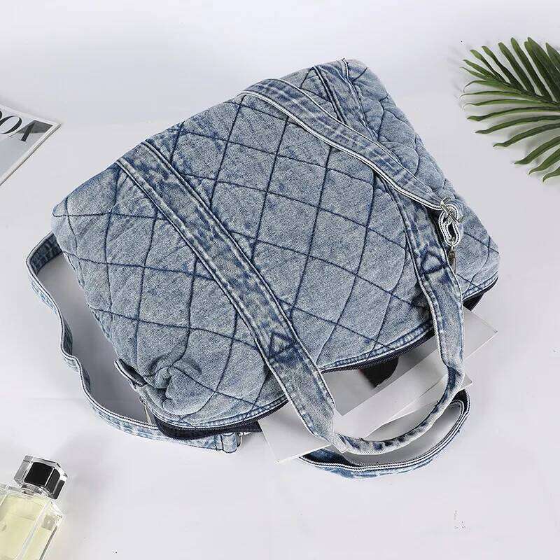 Large Capacity Tote Bags For Women Designer Handbags And Purses 2025 New In Denim Cloth Embroidery Rhombus Chain Shoulder