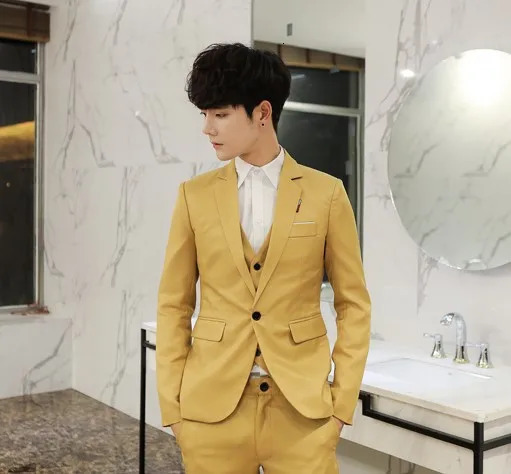 Three Piece Sets Men Turn Down Collar Cardigan Full Sleeve Solid Wedding Gown Blazer Suits Button Pants Smart Casual 2025 250908