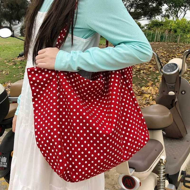 1PC Hot Sell Simplicity Casual Dot Canvas Womens Shoulder Bags 2024 New Fashionable Versatile Practical Large Capacity Tote Bag R250908