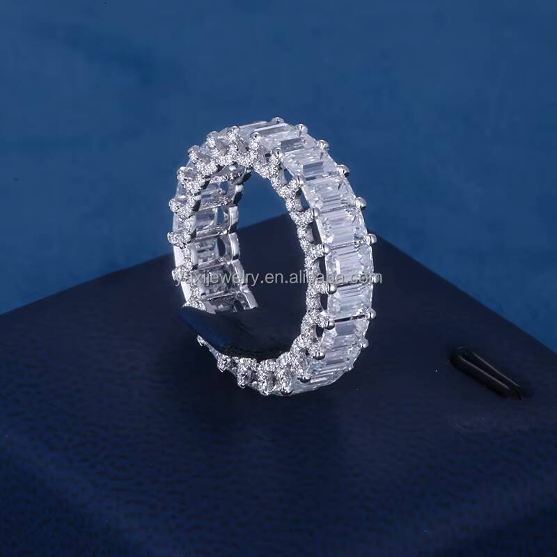 Women 3ct 5ct Round Emerald Cut D VVS Moissanite Diamond S925 Silver 9K 10K 14K 18K Solid Gold Engagement Wedding Band Set Ring