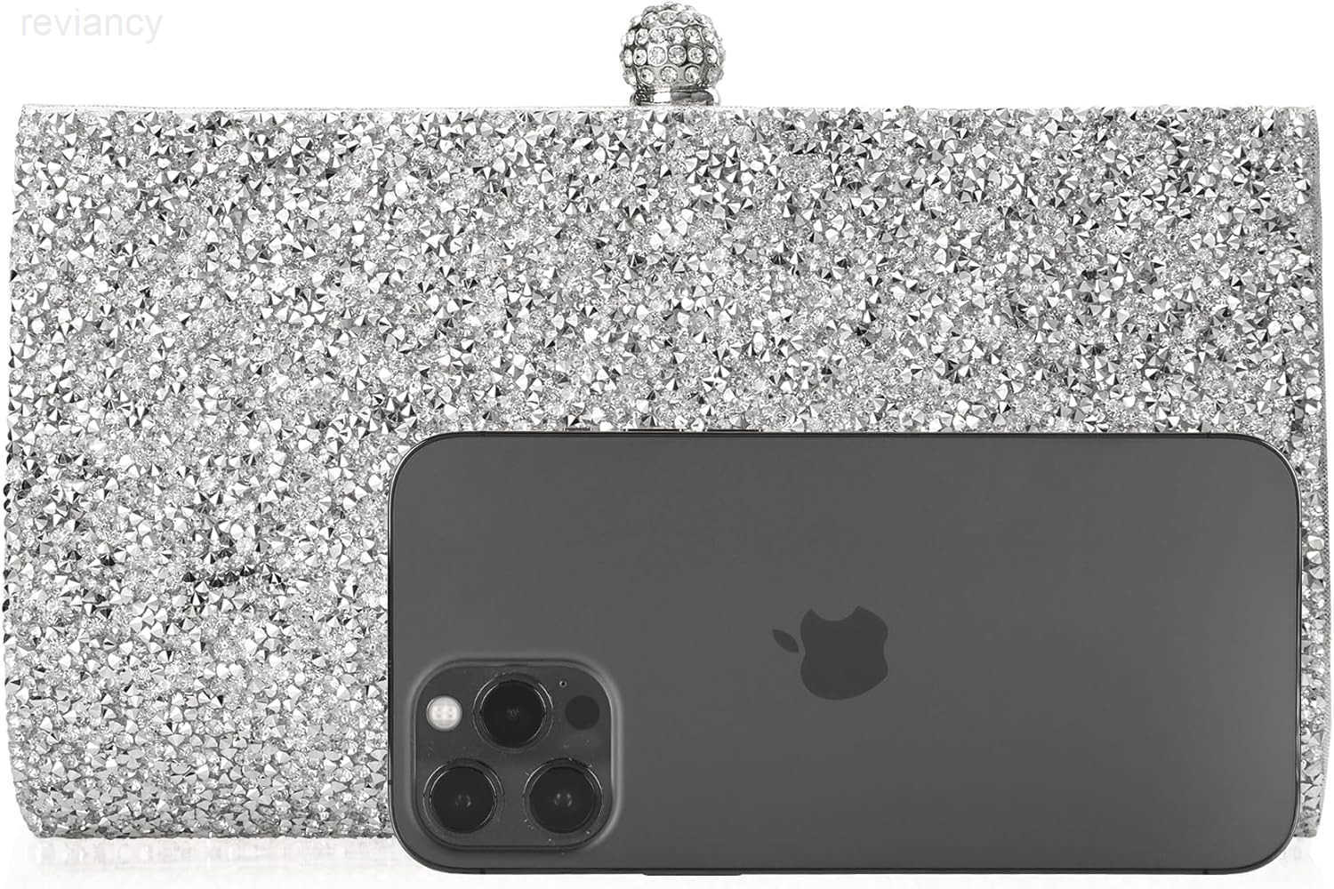 Clutch Purse for WomenCrystal Evening Bag Wedding Prom PartyCrossbody handbag SilverW250908