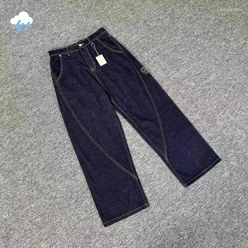 Men's Jeans Quality Embroidery Black Blue Mertra Men Women Unisex Oversized Splicing Stitching Patchwork Denim Trousers