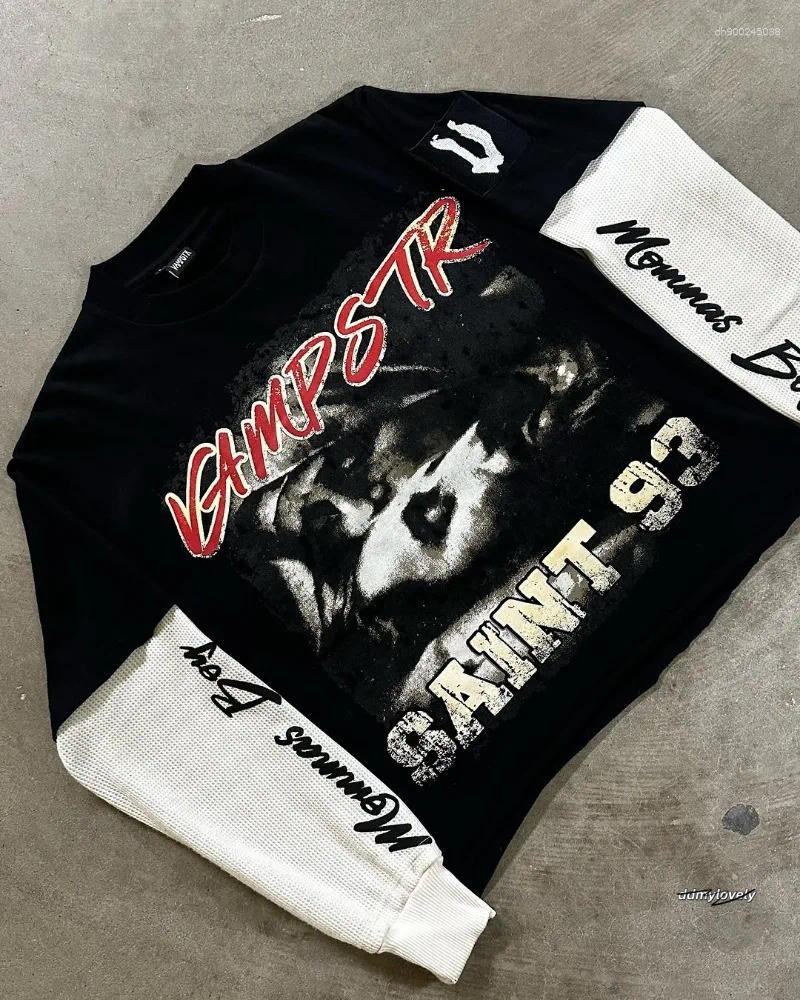 Men's Streetwear T-Shirts - Long Sleeve Haruku Retro Letter Graphic Tee | American High Street Fashion 2025