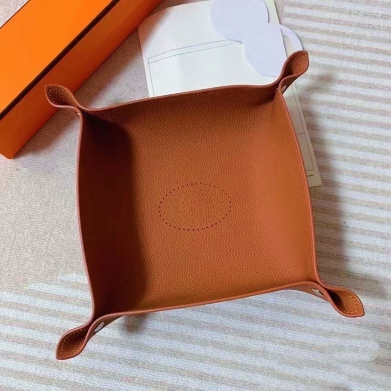 Designer storage box Square designer tray orange leather storage tray solid color entrance key storage box miscellaneous item box desktop candy box
