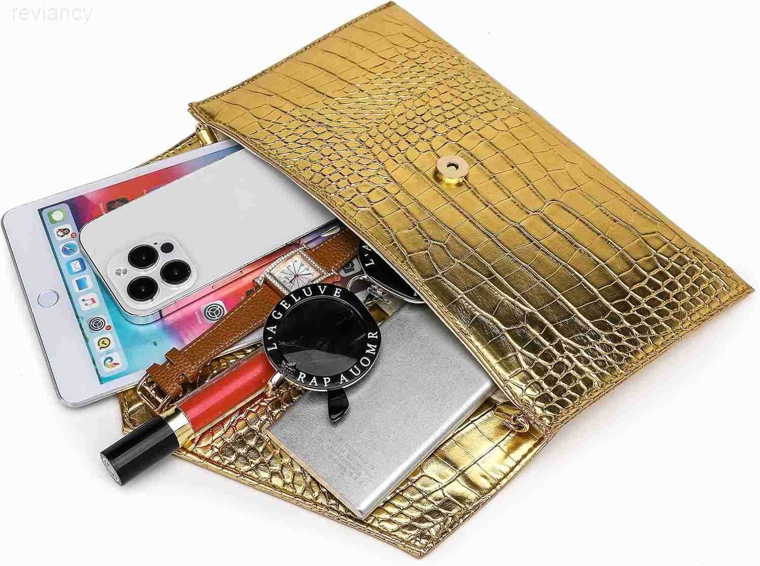 Women Envelope Clutch Purse Handbag Metallic Leather Crossbody Shoulder Foldover Evening Bag Formal Wedding PartyW250908