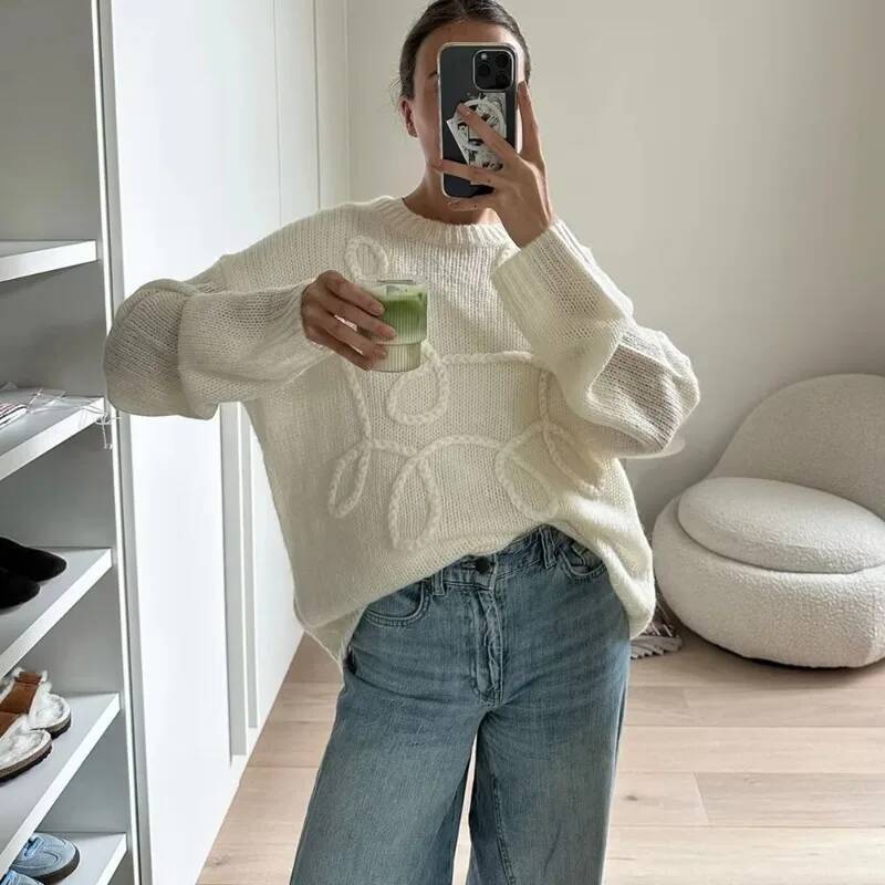 2025 Women's design Round Neck Hoodie Fashion Loose Casual Solid Color Sweater Retro Office Women's Sweater Spring Sweater Autumn/Winter New