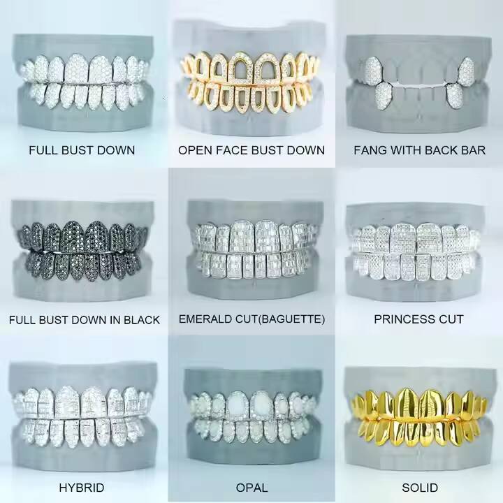 Invisible Setting Princess Cut Iced Out VVS Moissanite Diamond Custom Grillz Teeth Iced Out Hip Hop Silver Grillz Moissanite