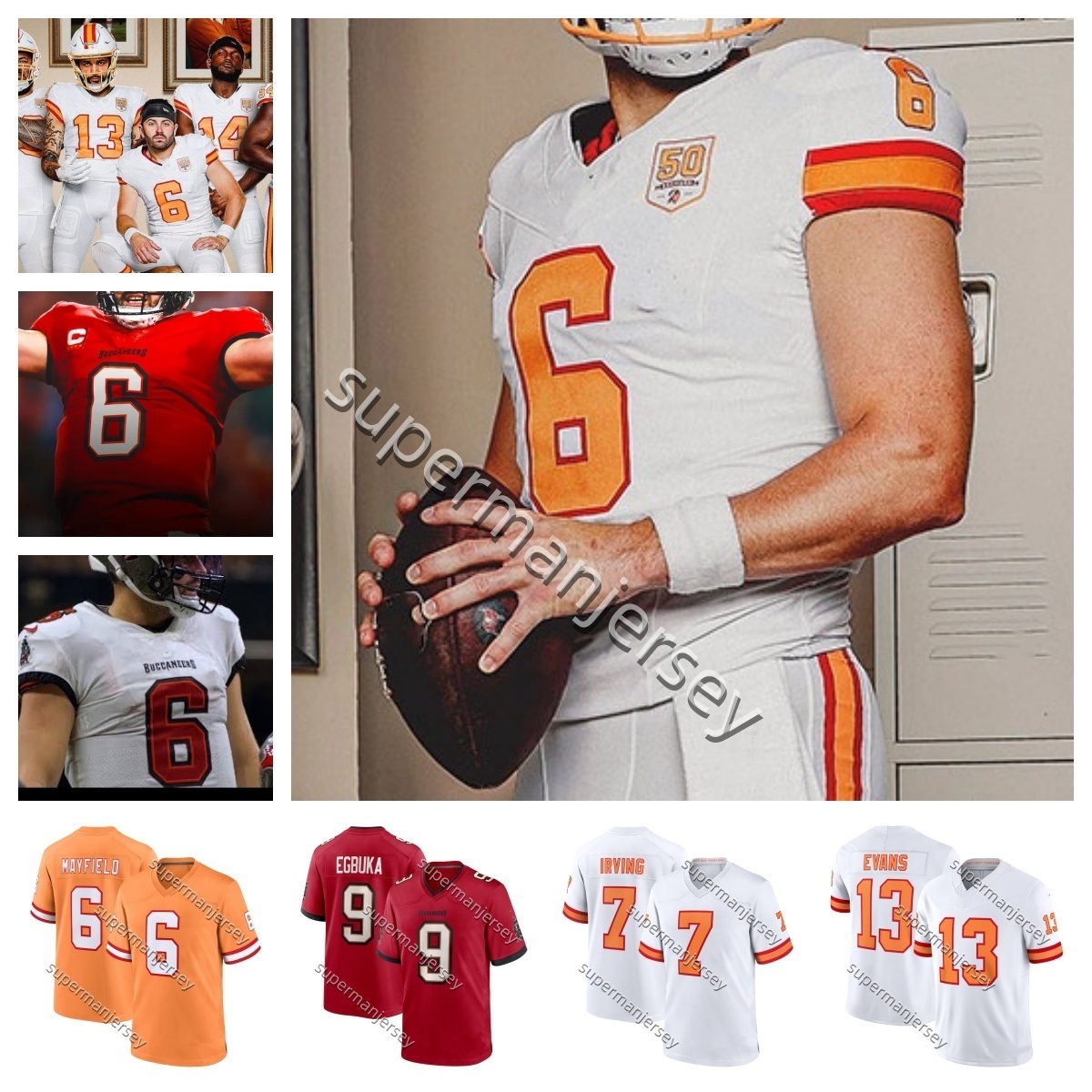 9 Emeka Egbuka Buccaneerss football jersey Stitched Men YaYa Diaby Jalen McMillan Mike Alstott Baker Mayfield Bucky Irving 7 Mike Evans 13 Tristan Wirfs Tom Brady
