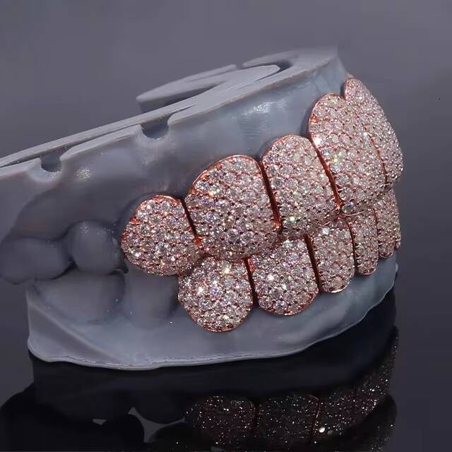 Factory Price Custom Honeycomb 925 Silver Jewelry Teeth Grillz Iced Out Diamond Cut Vvs Moissanite Grillz For Rapper Teeth