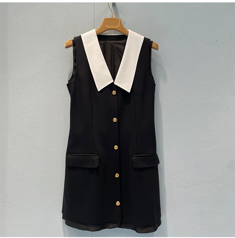 2026 Autumn Blue Solid Color Ribbon Bow Floral Dress Sleeveless Round Neck Splicing Short Casual Skirt