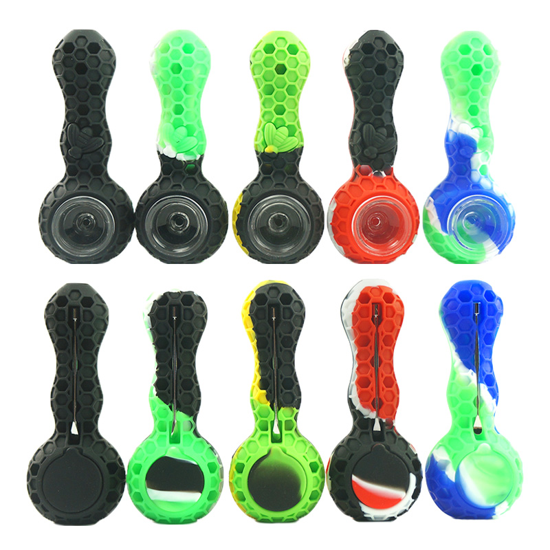 Smoking Pipes Silicone Hand Pipe Colorful Silicone Pipe For Tobacco Dry Herb Spoon Silicone Pipes With Holes Glass Bowl Hookah Accessories