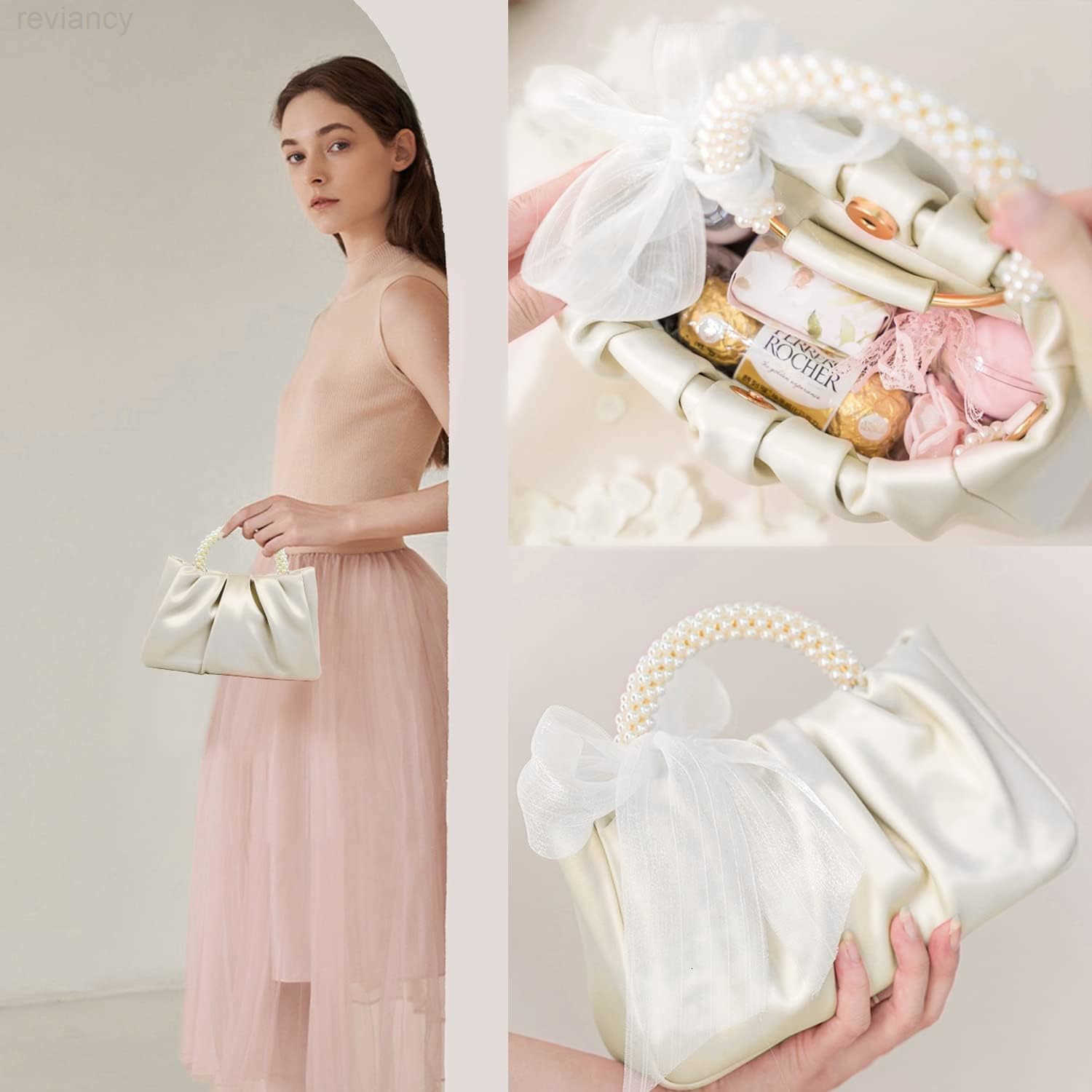 Evening Purse Women Small Pearl Handbags Soft Leather Ruched Bag Wedding Bridal Clutch Party Prom Crossbody PursesW250908