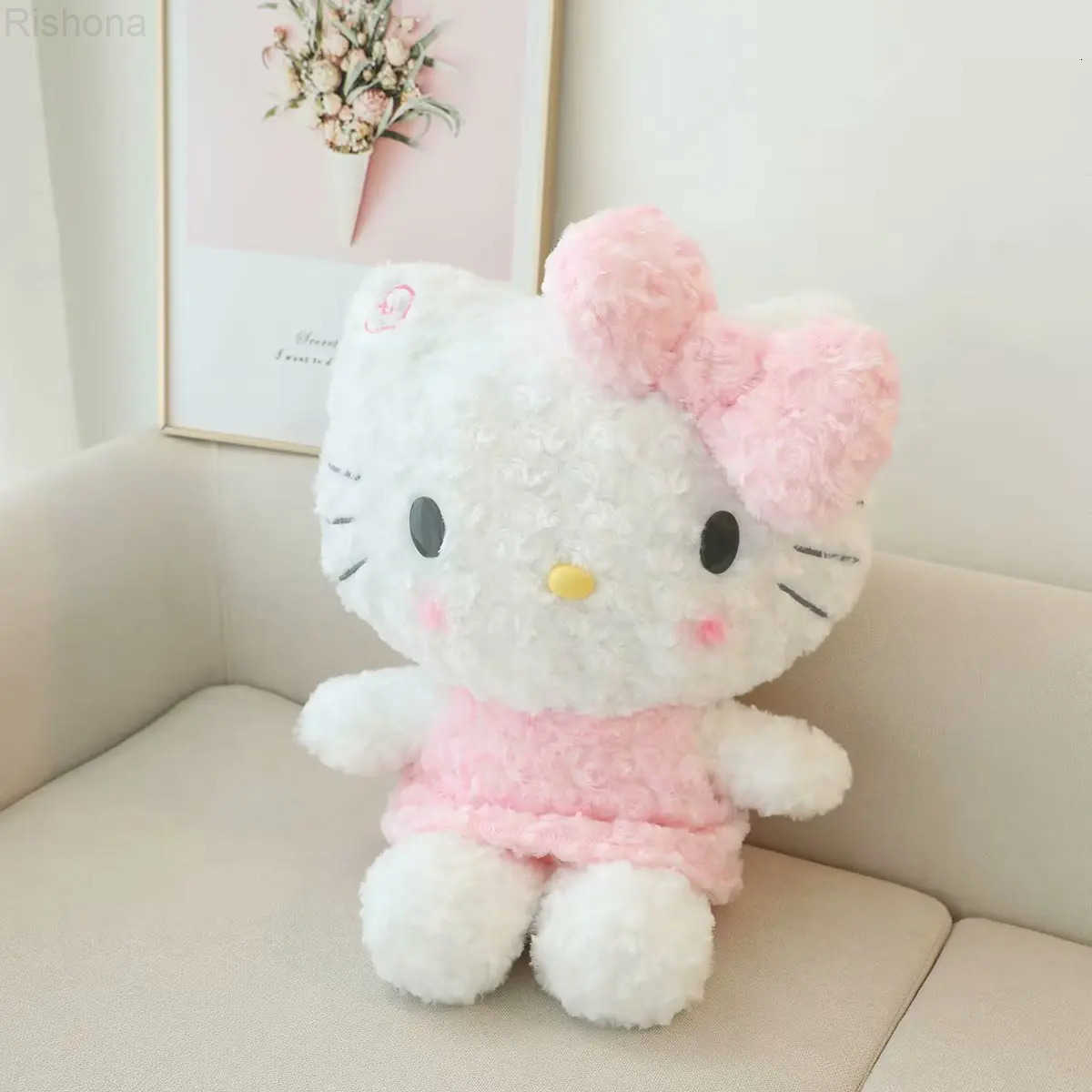 Sanrio Lovely Hello Kitty Plush Toy Fluffy Stuffed Anime Huggable Plushies White Cat Doll Throw Pillow Home Decor Xmas Gifts L250908