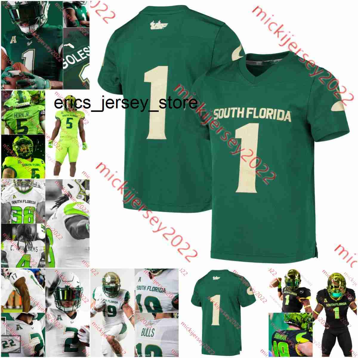 Custom South Florida Bulls Football jersey Collin Affleck Jason Albritton Amer Austin Reiter Marquez ValdesScantling Mitchell Wilcox Stitched Bulls jerseys