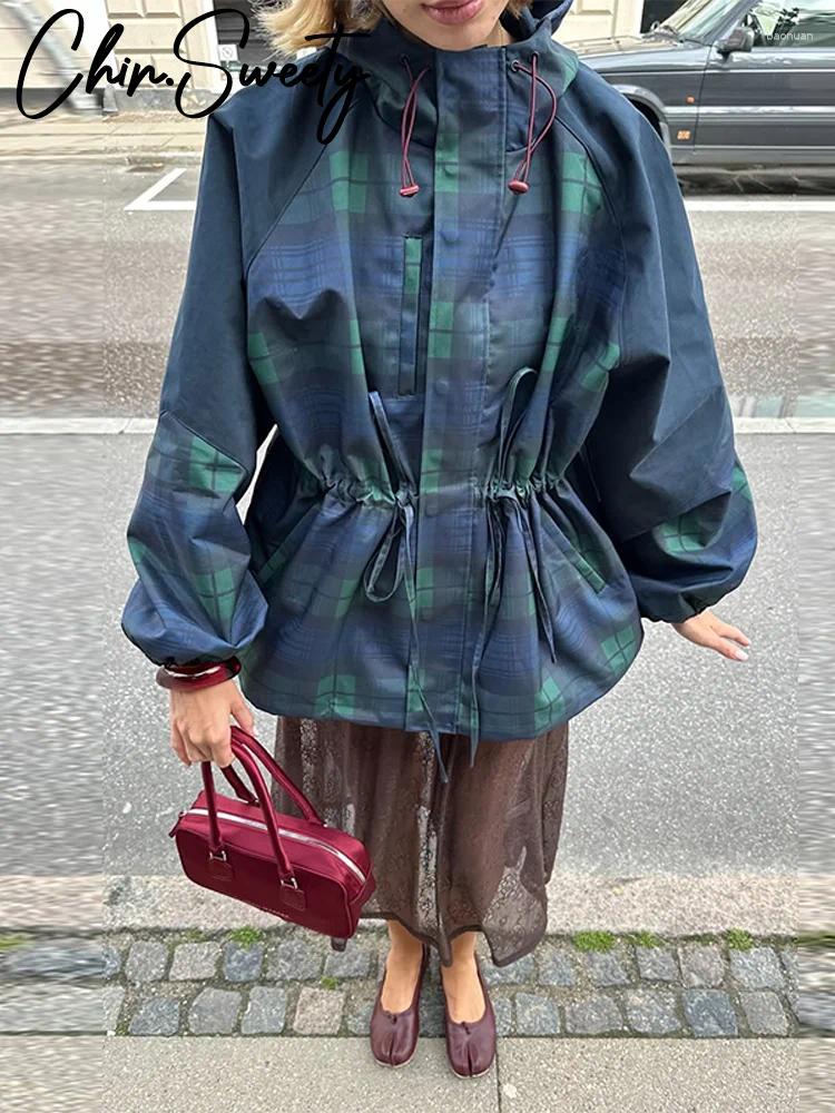 Women's Jackets Casual Tie Dye Print Hoody Women Jacket Urban Stand Collar Zippers Pocket Drawstring Female Coat 2025 Autumn Lady Outwear