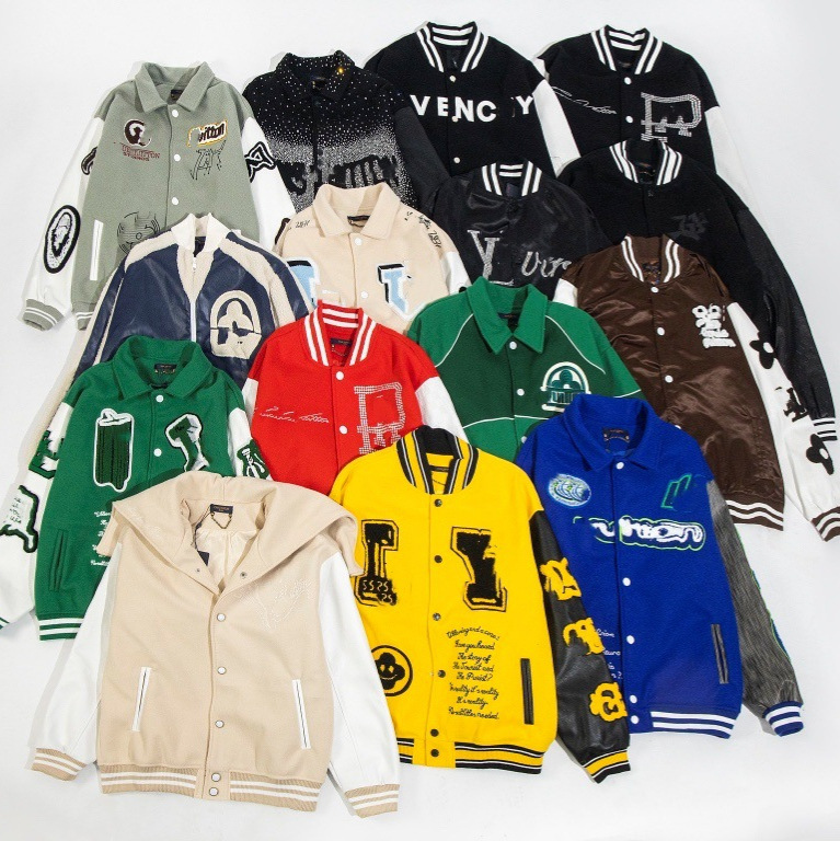 Men's Jackets Trendy Soccer Fashion Embroidered Bomber Jacket Hip Hop Letter Splicing Leather Baseball Clothing Y2K Hip Hop Loose Baseball jersey made of pure cotton