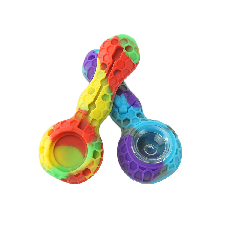 Smoking Pipes Silicone Hand Pipe Colorful Silicone Pipe For Tobacco Dry Herb Spoon Silicone Pipes With Holes Glass Bowl Hookah Accessories