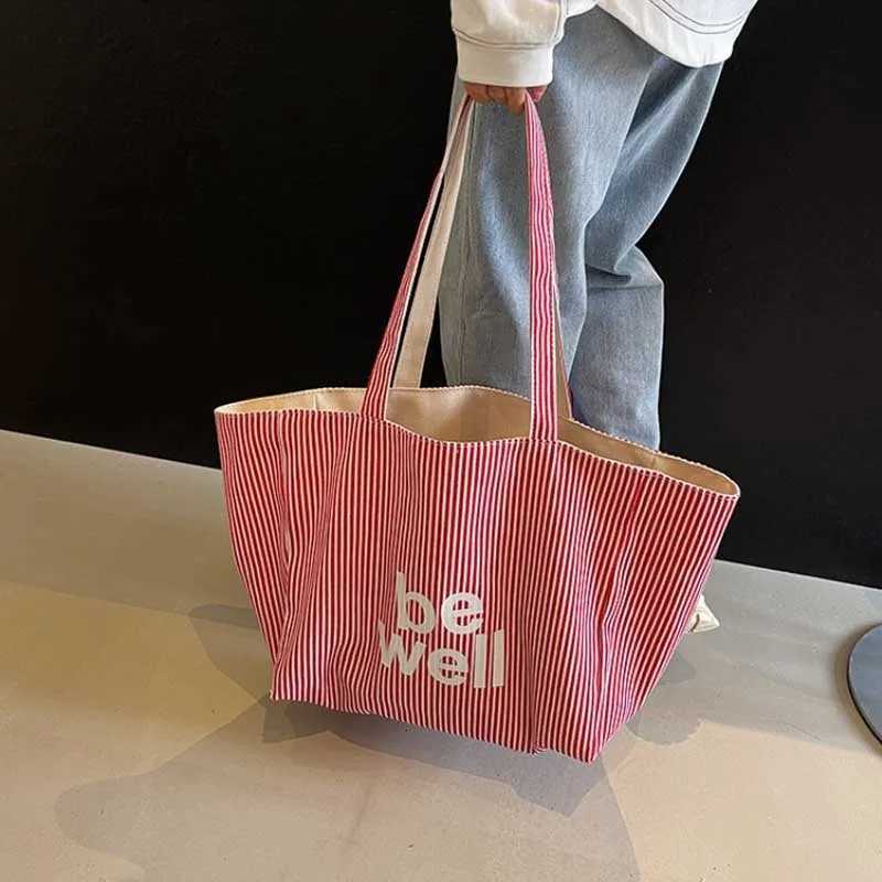 Casual Large Stripe Womens Shoulder Bag 2025 New Fashion Commuter Tote Bag High Capaci Canvas Handbag for Youth bolso mujer R250908