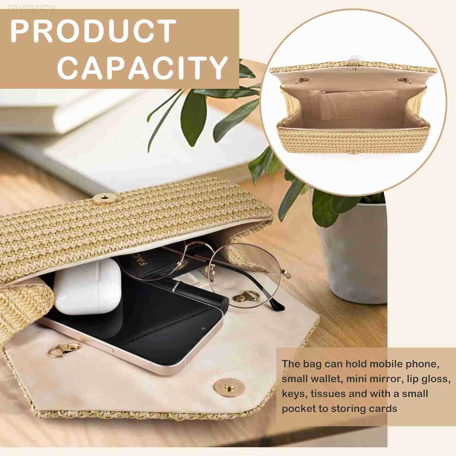 Straw Clutch Purse for Women Pearl Decoration Boho Crossbody Bags Handbags for Beach Travel Vacation Party PromW250908