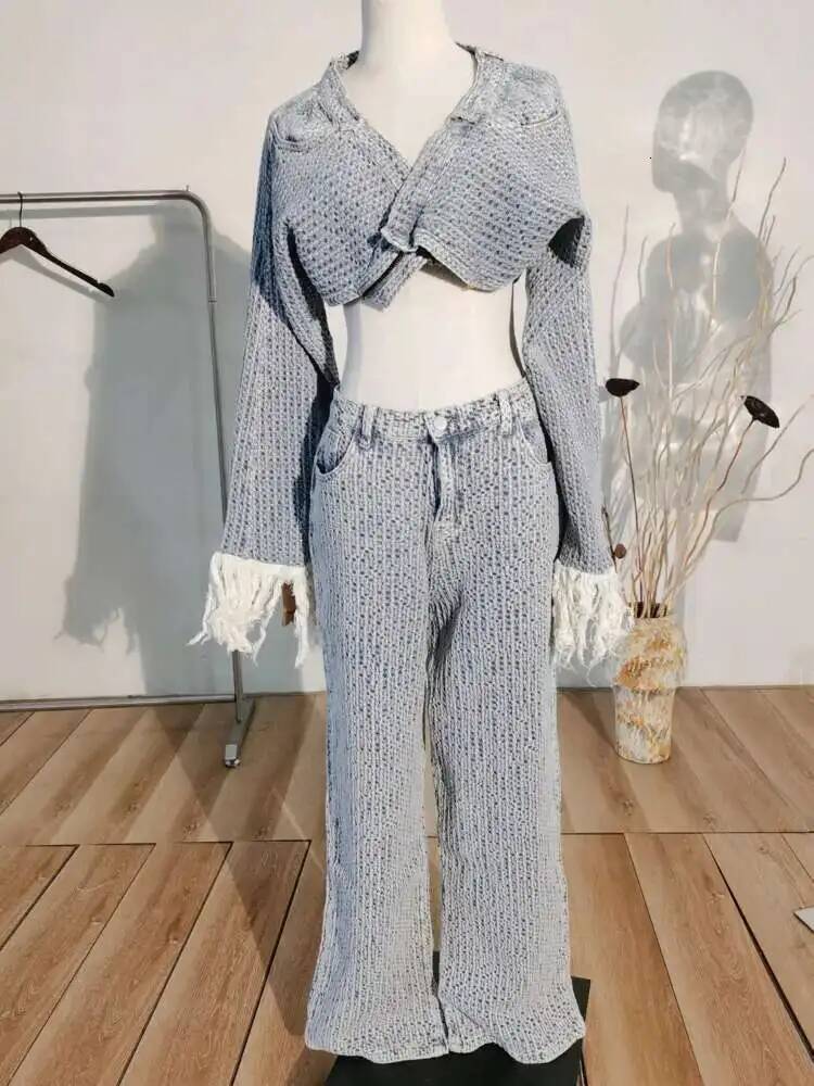 design 2025 Spring New Trendy Product Long Sleeve Single Button Denim Short Jacket High Waist Full Jeans Two Piece Set Women's Autumn/Winter New 