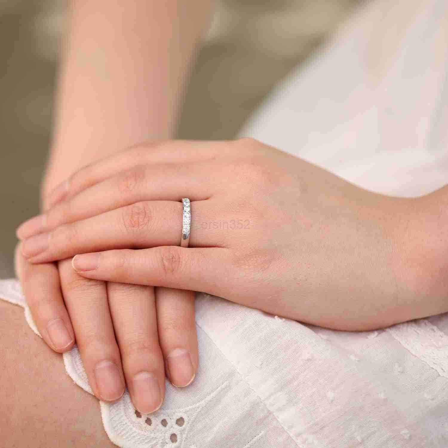 3mm Women Titanium Engagement Ring Half Cubic Zirconia Eternity Wedding Band Size 313 Y260117