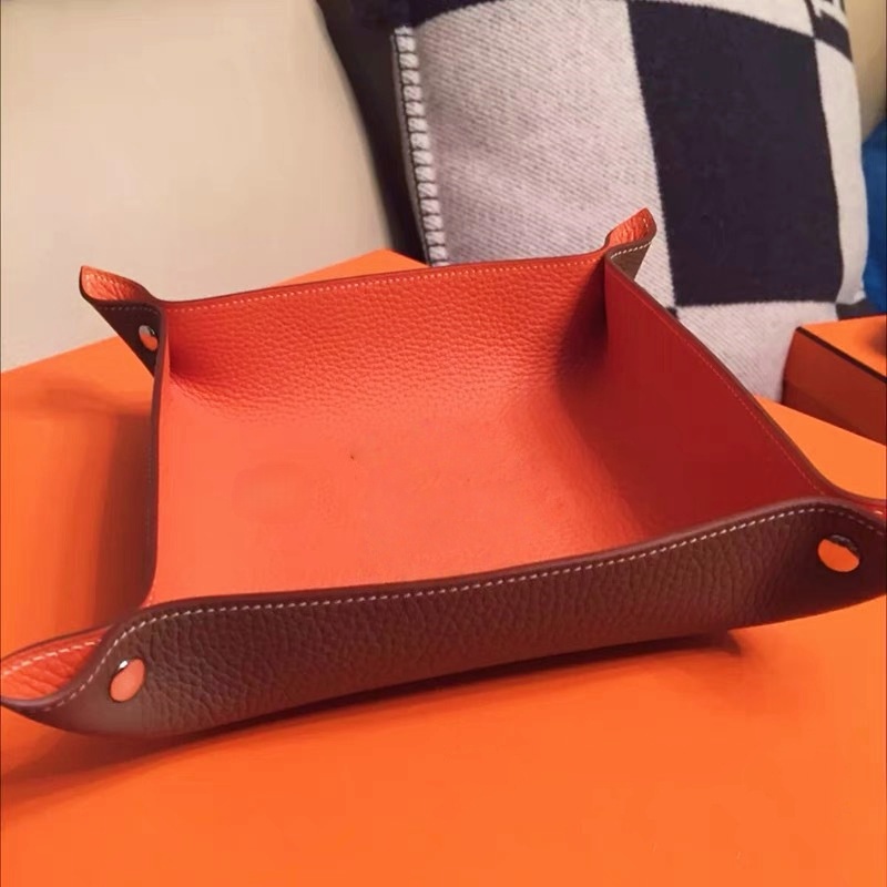 Designer storage box Square designer tray orange leather storage tray solid color entrance key storage box miscellaneous item box desktop candy box