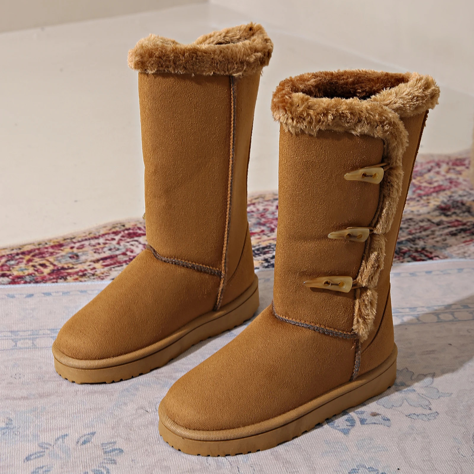 Ladies snow boots classic style with fur insulation and horn buttons highcalf boots 250903
