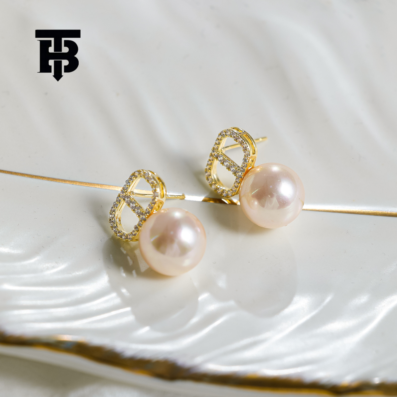 TB BHULAMTE Letter Shaped Accessories Zircon Pearls Earrings Designer Luxury 925 Sterling Silver Simple Niche Exquisite High-end Women's Earrings - view 5