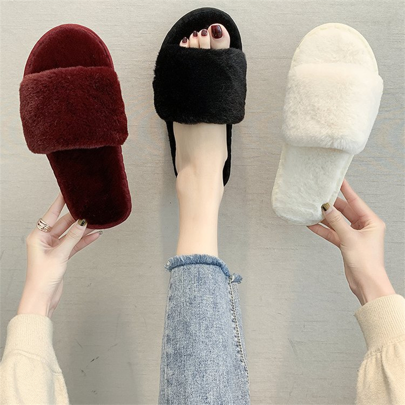 Free Shipping 2025 New Slides Designer Slippers Classic Autumn And Winter Cotton Hairy Slippers Womens Indoor Home Flat Bottom