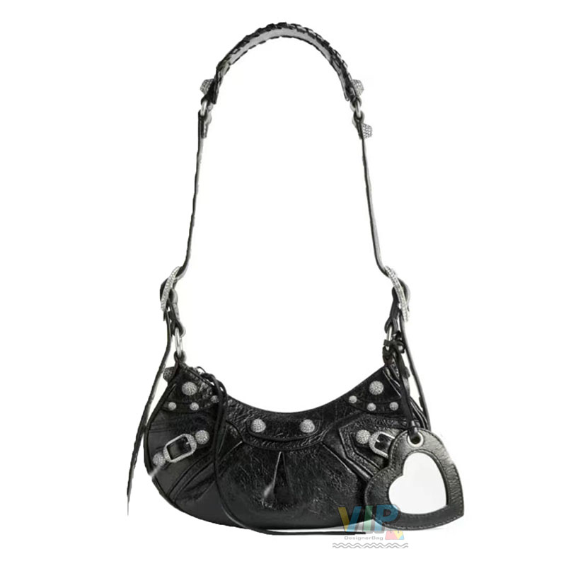 9A Premium Stone Le cagole Motorcycle Pouch Mirror Half Moon Shoulder Bag Dumplings Handbags Women lady luxury Designer Purse Genuine leather Pochette vintage