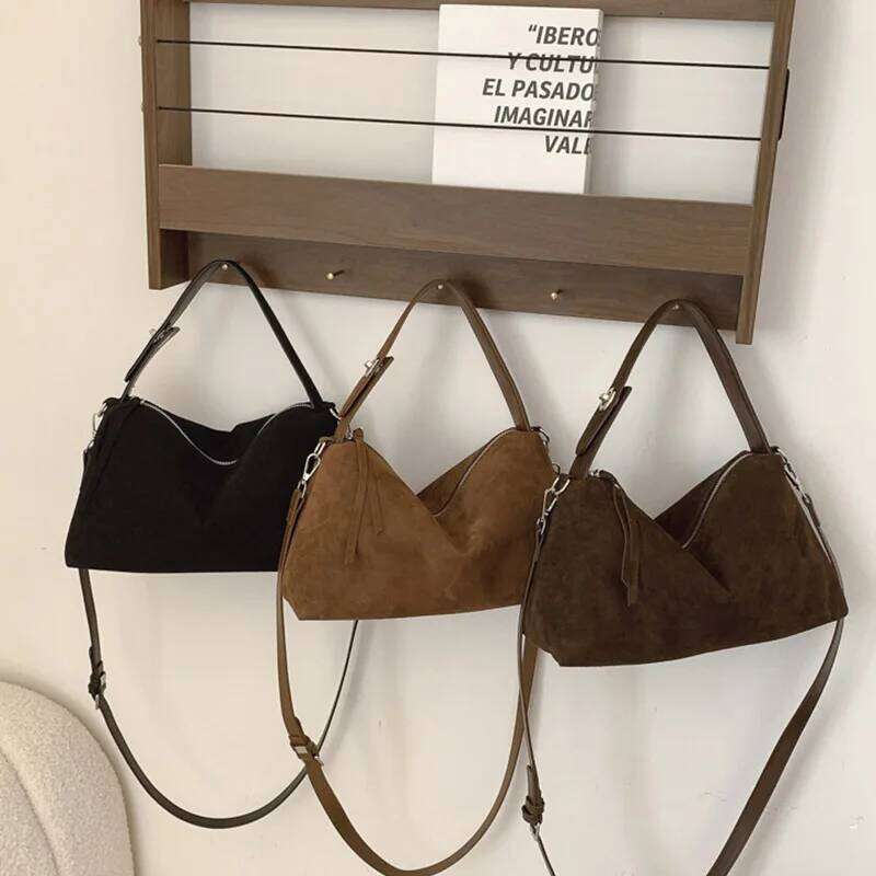 New Fashion Simple Fall Winter Spacious Boston Tote Soft Matte Suede Design Women's Large Capacity Portable Hand Strap Bag