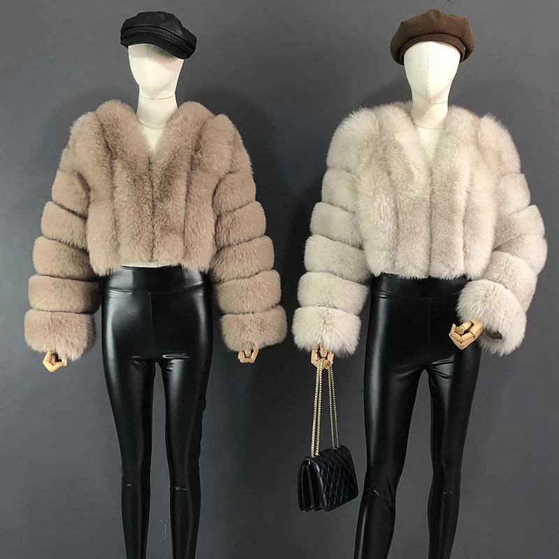 2025 New Style Women Fur Coat Real Fox Fur Jacket Natural Fox Fur Short Style Clothing Full Length Sleeve Female Coat