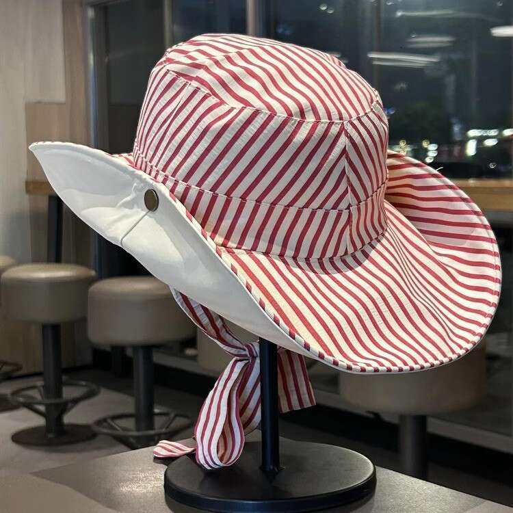 DHpet_wholesale Korean - style Ins - inspired Fresh Striped Large - brim Sun - protection Fisherman Hats for Women: Two - way Wearing & Wind - resista