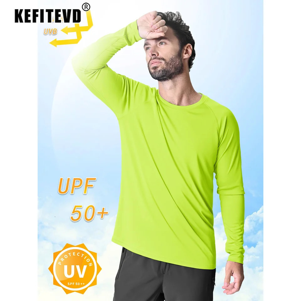 KEFITEVD Mens UV Sun Protection UPF 50 T Shirts Long Sleeve Rash Guard Workout Quick Dry for Hiking Fishing Swimming 250908