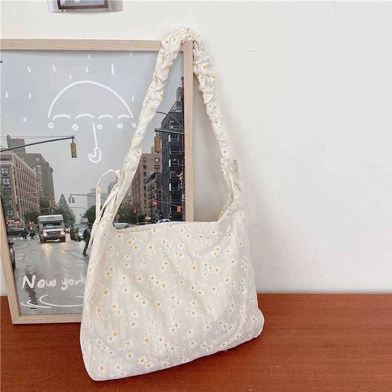 Daisy Print Women Canvas Shoulder Bag 3D Flower Coth Handbag Casual Tote Student Literary Books Purse Girls Eco Shopping Bags R250908