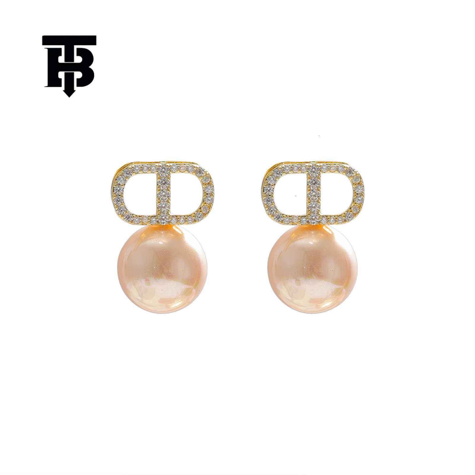 TB BHULAMTE Letter Shaped Accessories Zircon Pearls Earrings Designer Luxury 925 Sterling Silver Simple Niche Exquisite High-end Women's Earrings - view 7