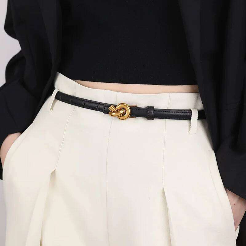 Belts Designer Genuine Leather For Women Black Thin Women's Belts Female Knot Buckle small Corset Waistband Jeans Belt