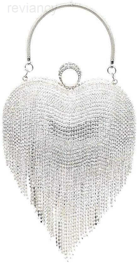Women Heart Shape Tassel Evening CluTCh Bag RhinESTones Wedding Party Purse HandbagW250908