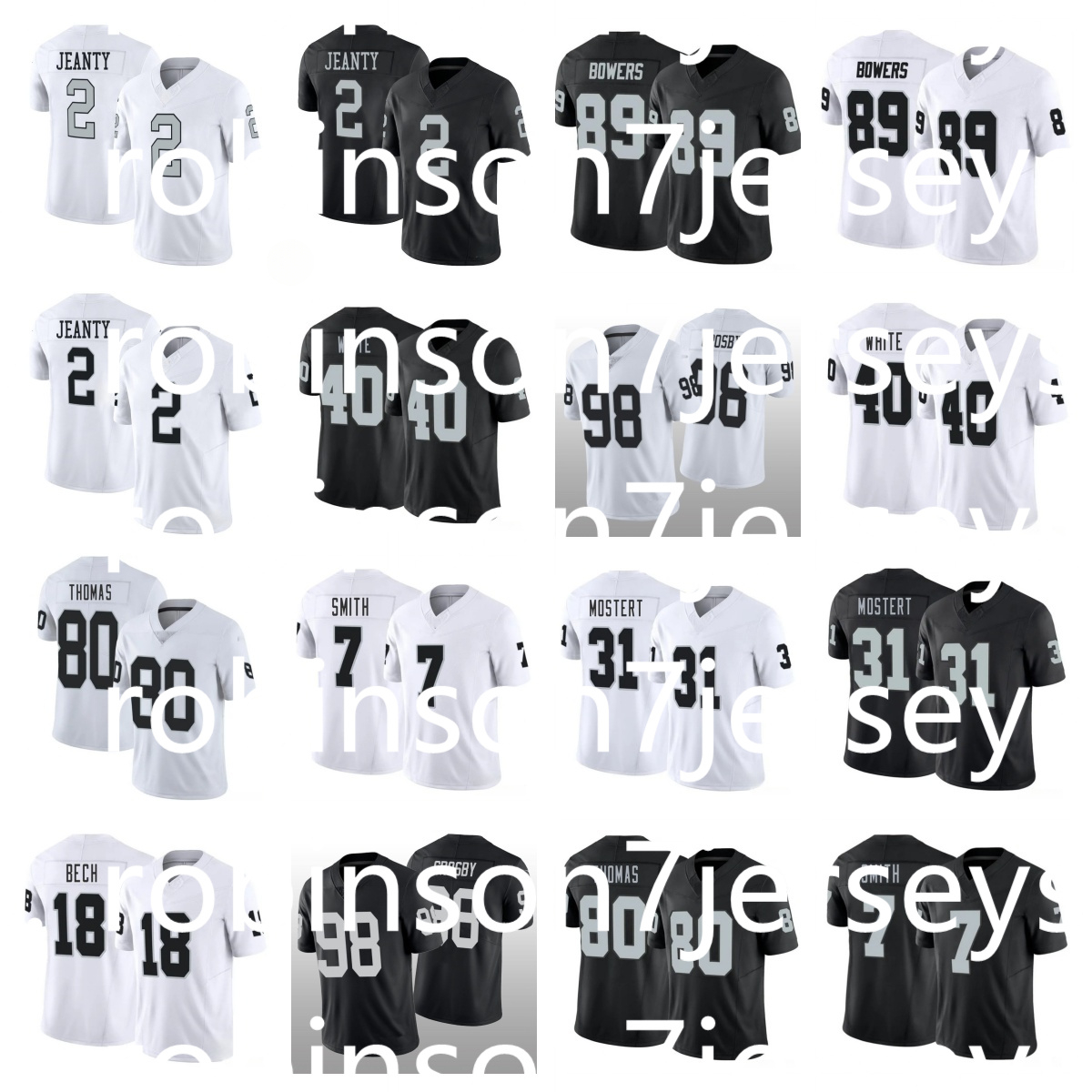 Ashton Jeanty Bo Jackson Ken Stabler Minshew II Maxx Crosby Brock Bowers Jakobi Meyers Tre Tucker Mayer Divine Deablo Geno Smith Football NFL Raider Jersey