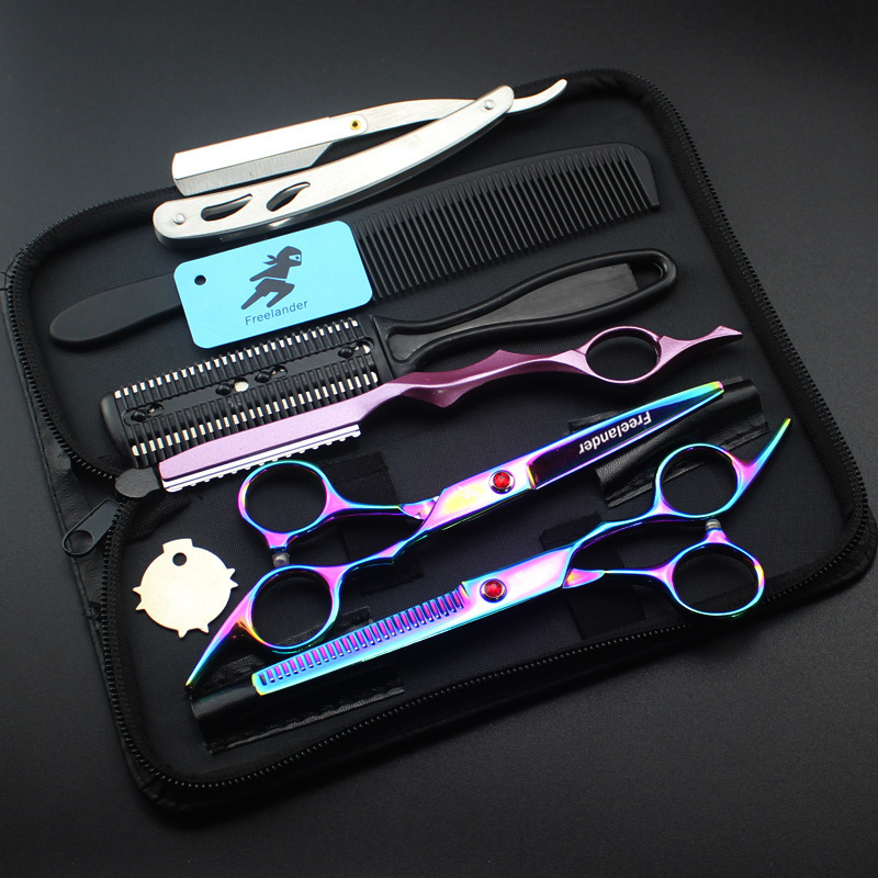 Colorful Lacquer Hairdressing Scissors Flat Scissors Thinning Scissors Set